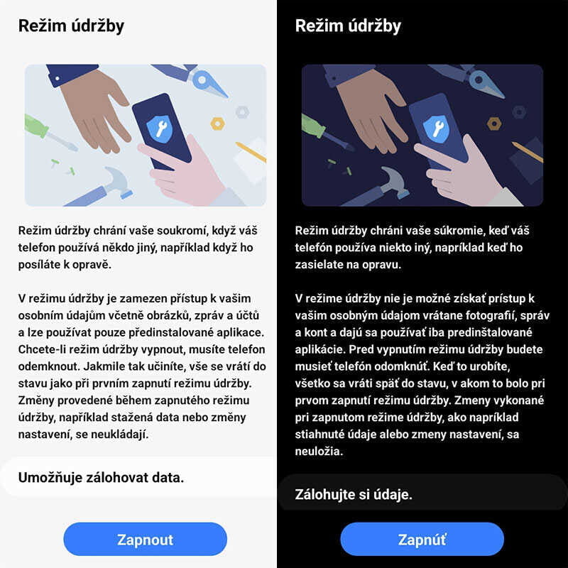 Samsung ochrana dat režim údržby
