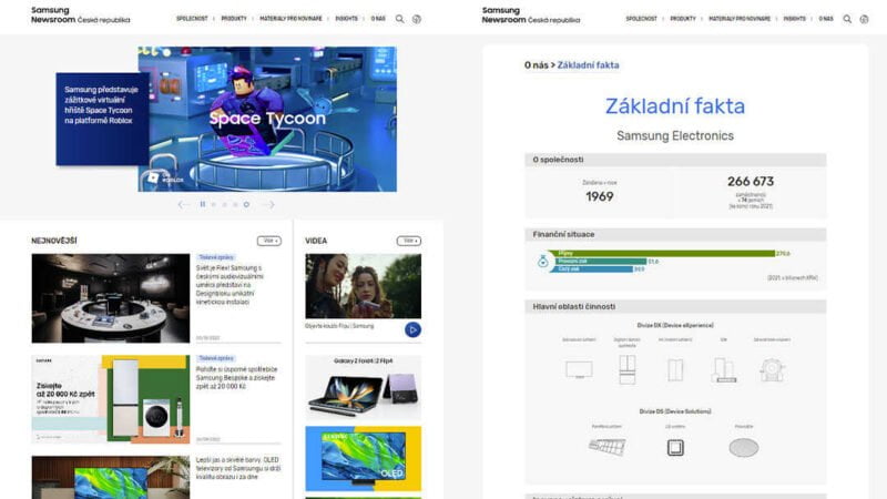 zpravodajský portál Samsung