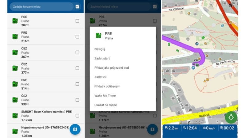 navigace aplikace MapFactor Navigator 7.3 POI dobíjecí stanice elektromobily