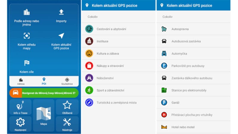 navigace aplikace MapFactor Navigator 7.3 POI dobíjecí stanice elektromobily