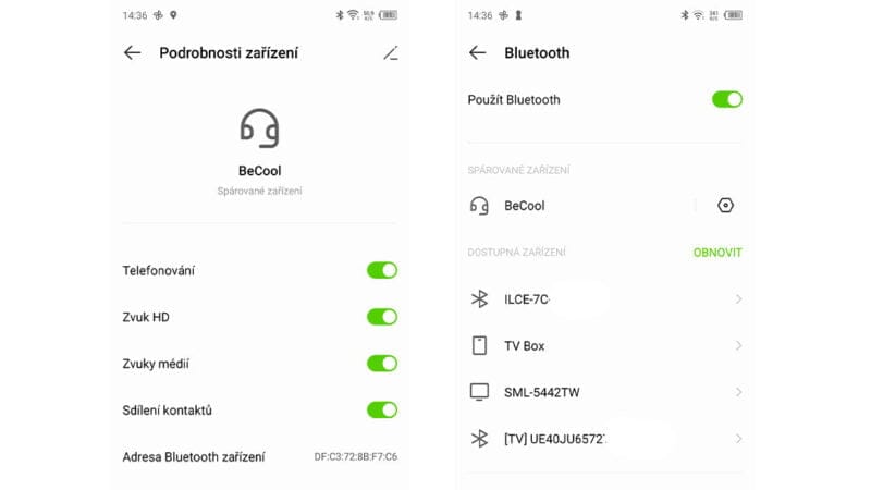 bezdrátová sluchátka Carneo BeCool test - připojení Bluetooth