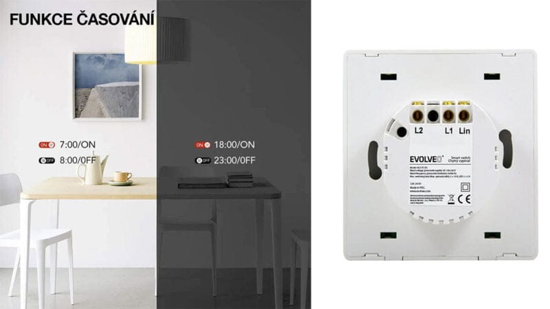 chytrý vypínač Evolveo Single Switch Dual Switch, digitální domácnost, specifikace, cena
