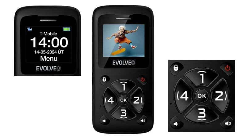 levný telefon pro seniory pro děti EVOLVEO EasyPHONE ID, tlačítka, SOS, svítilna, FM rádio, specifikace, cena